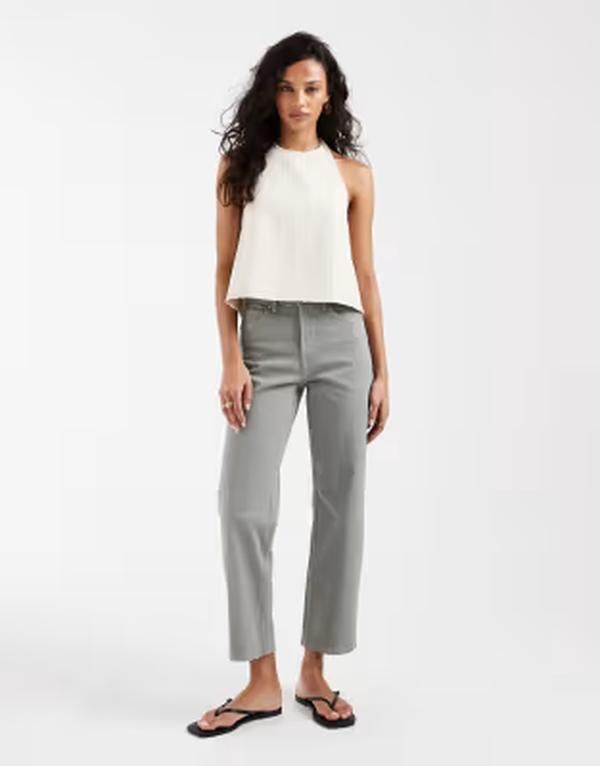 エイソス レディース ボトムス デニムパンツ ストレート アンクル ジーンズ ASOS DESIGN ankle grazer comfort stretch straight leg jeans in sage セージ