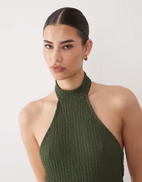 エイソス レディース トップス Tシャツ アシンメトリー ホルター ASOS DESIGN textured halterneck asymmetric top part of a set Khaki カーキ