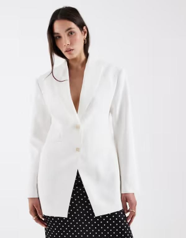 エイソス レディース アウター ジャケット・ブルゾン ブレザー ASOS DESIGN tailored longline fitted blazer White ホワイト