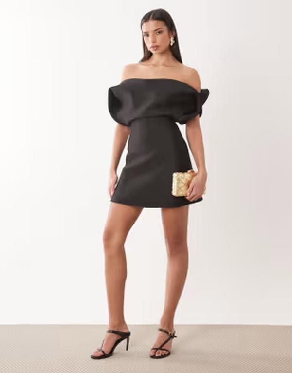エイソス レディース トップス ワンピース ミニ スキューバ ASOS DESIGN structured bardot mini dresscubastyle fabric Black ブラック