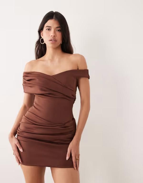 エイソス レディース トップス ワンピース ミニ スキューバ キャップ ASOS DESIGN gathered mini dress in cappuccino scubastyle fabricappuccino