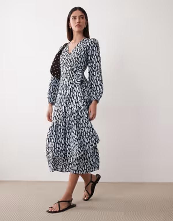 ウェンズデーガール レディース トップス ワンピース タイディテール Wednesdays Girlong sleeve tie detail wrap dressmudgedots BLUE ブルー