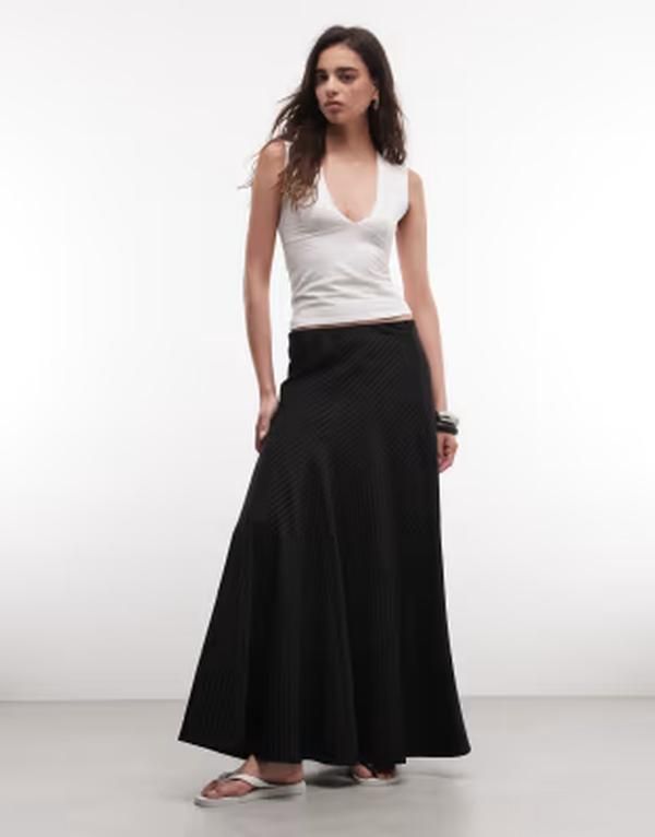 ウィークデイ レディース ボトムスカート マキシ Weekday maxi skirt pinstripe Black pinstripe ブラック