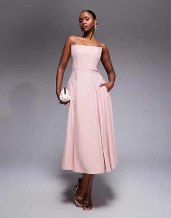 レア レディース トップス ワンピース ミディ ストラップレス Rare London tailored straplesstructured midi dress BLUSH ブラッシュ