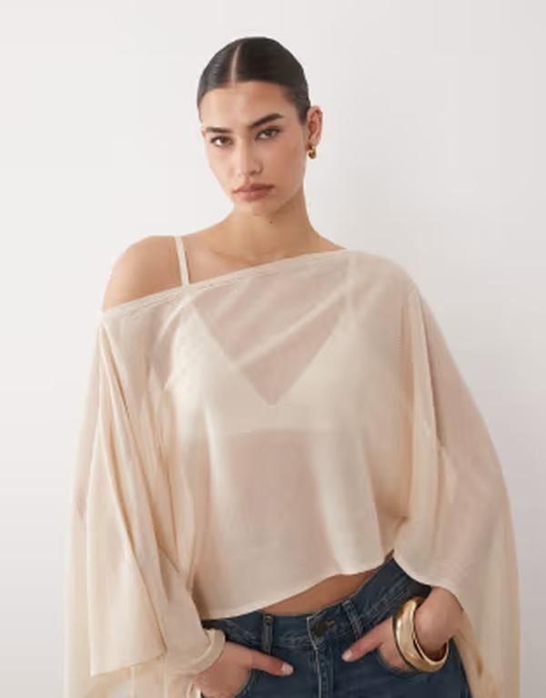 エイソス レディース アウター ニット・セーター シアー ASOS DESIGN fine knit sheer poncho in ecru エクリュ
