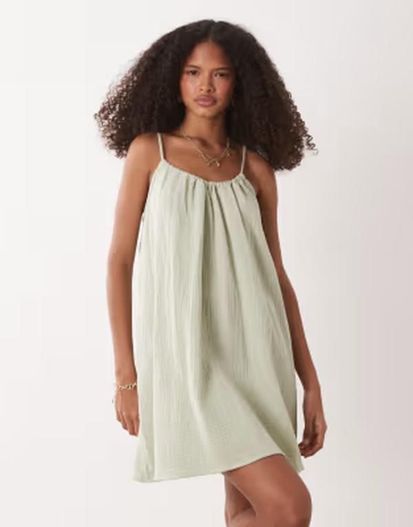ジェイディーワイ レディース トップス ワンピース ミニ ノースリーブ JDY cheesecloth sleeveless mini dress in sage Desert sage セージ