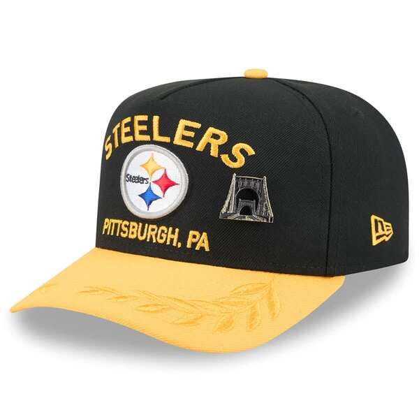 ニューエラ メンズ アクセサリー 帽子 Tシャツ Mens New Era BlackGold Pittsburgh Steelers 2025 NFL Draft On Stage AFrame 59FIFTY Fitted Hat Black ブラック