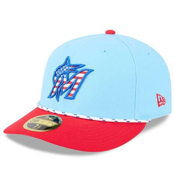 ニューエラ メンズ アクセサリー 帽子 Mens New Era Light BlueRed Miami Marlins 2025 Fourth of July Low Profile 59FIFTY Fitted Hat Light Blue ブルー