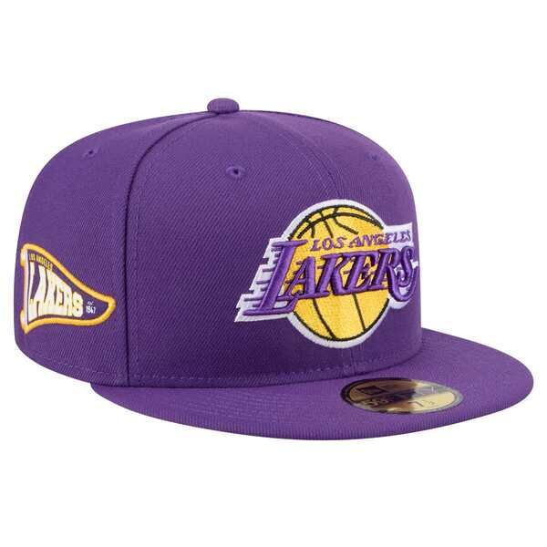 ニューエラ メンズ アクセサリー 帽子 Mens New Era Purple Los Angeles Lakers Throwback Pennant 59FIFTY Fitted Hat Purple パープル