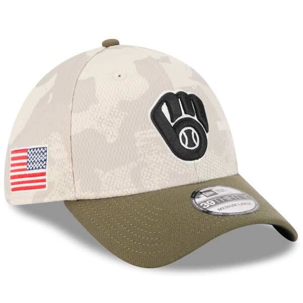 ニューエラ メンズ アクセサリー 帽子 Mens New Era Light BeigeOlive Milwaukee Brewers 2025 Armed Forces Day 39THIRTY Flex Hat Light Beige ベージュ