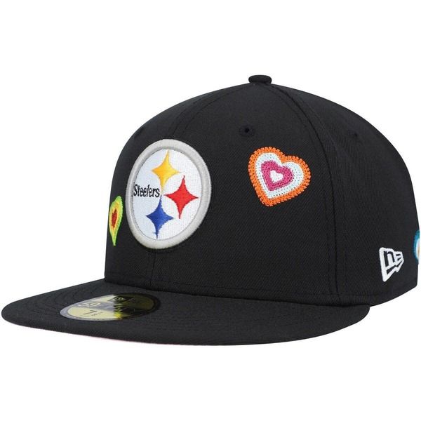 ニューエラ メンズ アクセサリー 帽子 Tシャツ Mens New Era Black Pittsburgh Steelers Chain Stitcheart 59FIFTY Fitted Hat Black ブラック