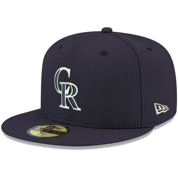 ニューエラ メンズ アクセサリー 帽子 ロゴ Mens New Era Navy Colorado Rockies White Logo 59FIFTY Fitted Hat Navy ネイビー