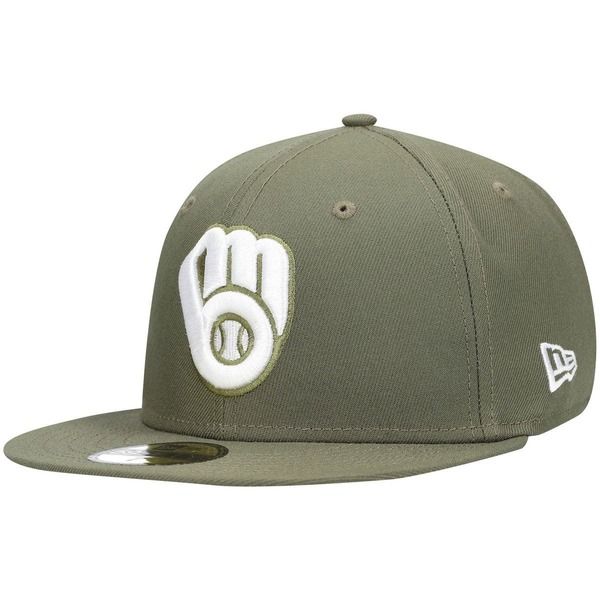ニューエラ メンズ アクセサリー 帽子 ロゴ Mens New Era Olive Milwaukee Brewers White Logo 59FIFTY Fitted Hat Olive オリーブ