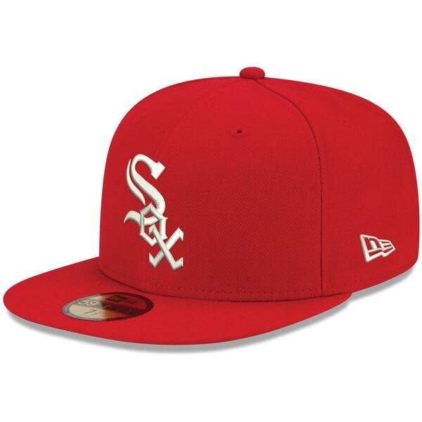 ニューエラ メンズ アクセサリー 帽子 ロゴ Mens New Era Red Chicago White Sox White Logo 59FIFTY Fitted Hat Red レッド