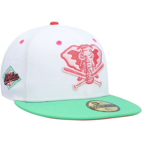 ニューエラ メンズ アクセサリー 帽子 ロゴ Mens New Era WhiteGreen Oakland Athletics Alternate Logo Watermelon Lolli 59FIFTY Fitted Hat White ホワイト