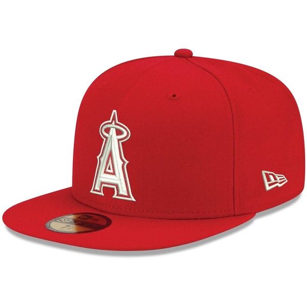ニューエラ メンズ アクセサリー 帽子 ロゴ Mens New Era Red Los Angeles Angels White Logo 59FIFTY Fitted Hat Red レッド
