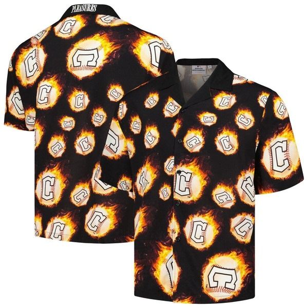 プレジャーズ メンズ トップス シャツ Mens PLEASURES Black Cleveland Guardians Flame Fireball ButtonUp Shirt Black ブラック
