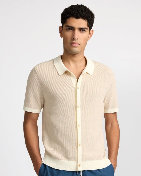 オニア メンズ アウター パーカー・スウェット セーター コットン リネン Onia Cotton Linen Button Up Sweater StoneEgret ストーン
