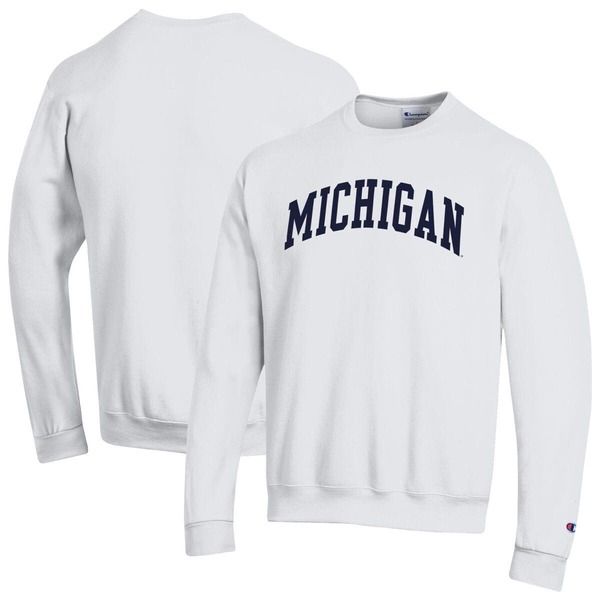 チャンピオン メンズ アウター パーカー・スウェット シャツ フリース Mens Champion White Michigan Wolverines Basic Arch Fleece Pullover Sweatshirt White ホワイト