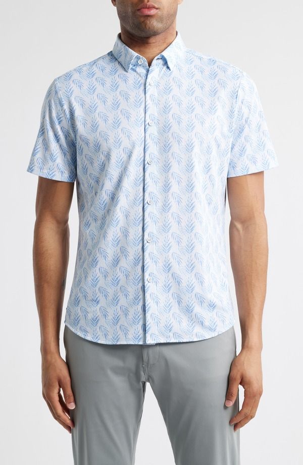 ミズンメイン メンズ トップス シャツ プリント MizzenMain Halyard Trim Fit Leaf Print Short Sleeve ButtonUp Shirt Light Blue Palm ブルー