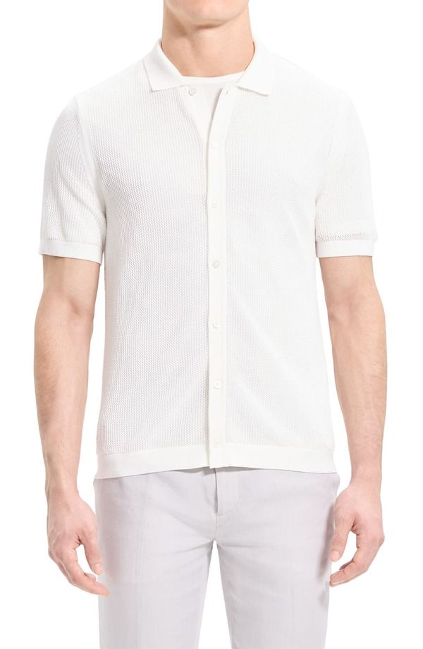 セオリー メンズ トップス シャツ セーター コットン Theory Cairn Short Sleeve ButtonUp Cotton Blend Sweater Ivory アイボリー