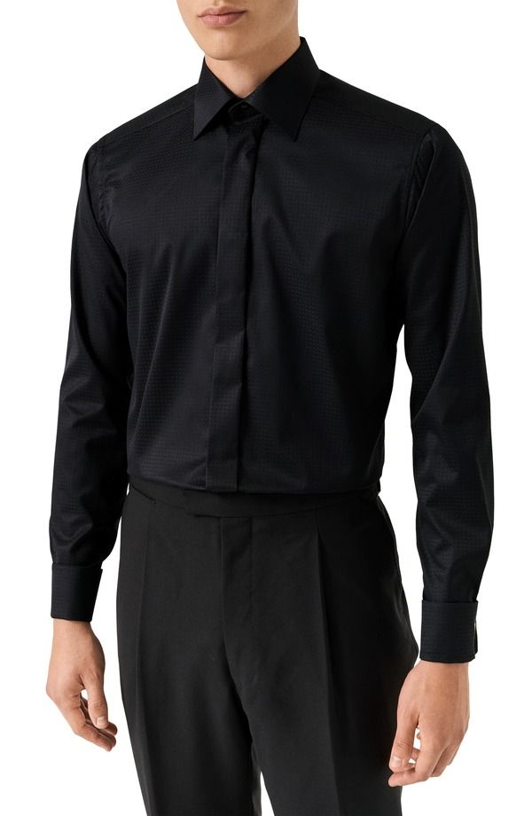 エトン メンズ トップス シャツ コットン Eton Contemporary Fit Geometric Brocade Supima Cotton Dresshirt Black ブラック