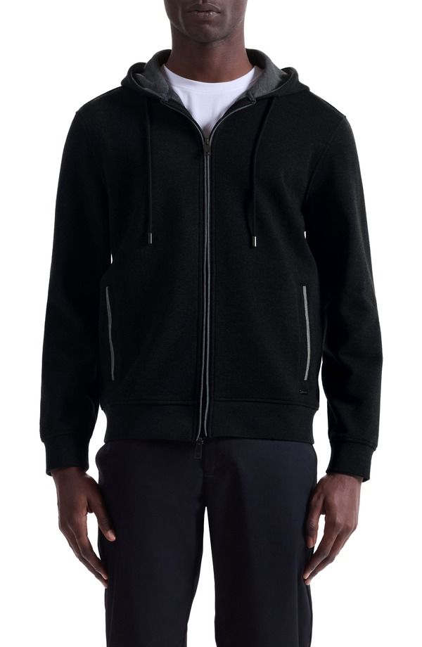 ブガッチ メンズ アウター パーカー・スウェット Bugatchi Piqu zipUp Hoodie Black ブラック