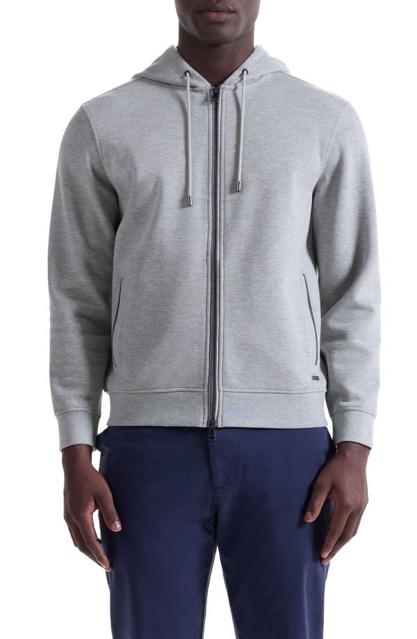 ブガッチ メンズ アウター パーカー・スウェット Bugatchi Piqu zipUp Hoodie Cement