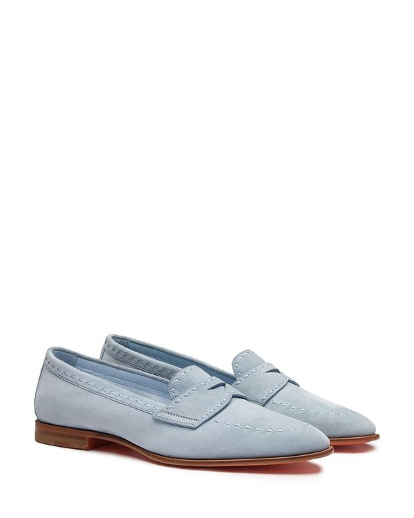 サントーニ レディース シューズ スリッポン・ローファー スエード Santoni Womensuede Penny Loafer Blue ブルー