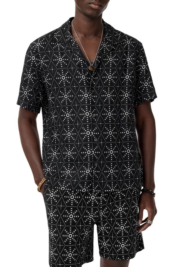 ジョンバルベイトス メンズ トップス シャツ リネン John Varvatos Dan Geometric Linen Camp Shirt Black ブラック 42,770円