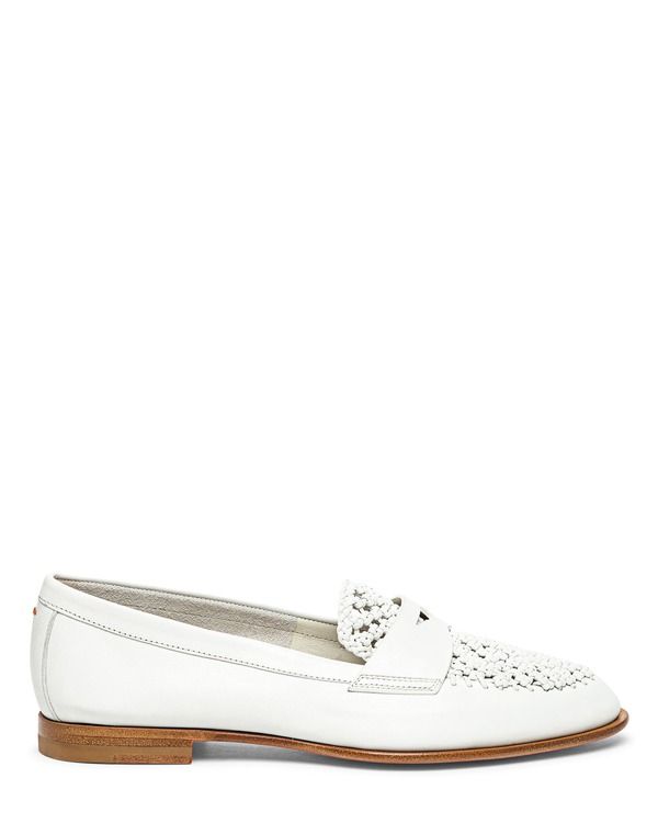 サントーニ レディース シューズ スリッポン・ローファー レザー Santoni Womens Leather Penny Loafer White ホワイト