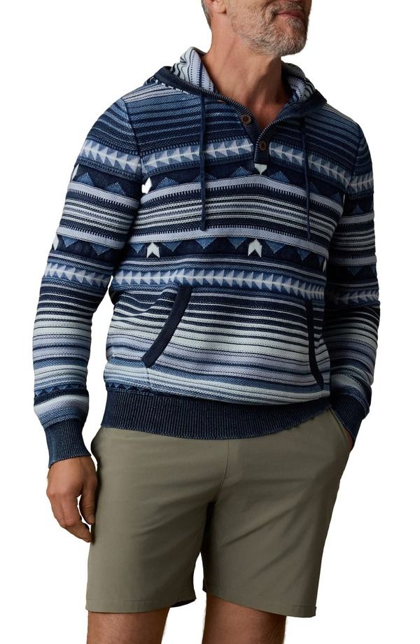 ファレティ メンズ アウター パーカー・スウェット コットン Faherty Geo Stripe Organicotton Hoodie Indigo Rising Sky インディゴ