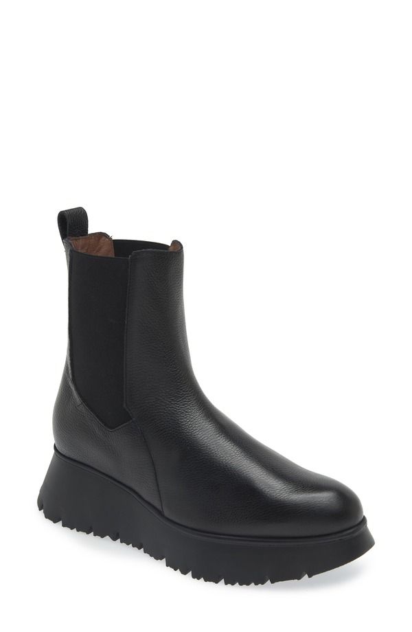 ワンダーズ レディース シューズ ブーツ・レインブーツ チェルシーブーツ プラットフォーム チェルシー Wonders Platform Chelsea Boot Black Tumbled Leather ブラック