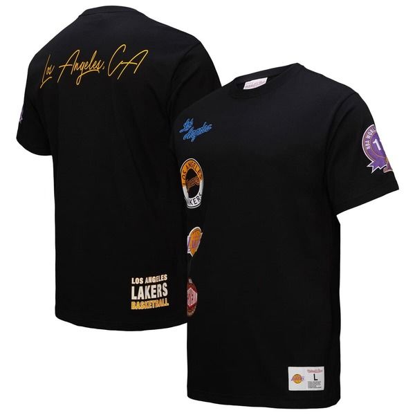 ミッチェルネス メンズ トップス Tシャツ ヴィンテージ Mitchell Ness Mens Black Los Angeles Lakers Black Out Collection Vintage Premium TShirt Black ブラック