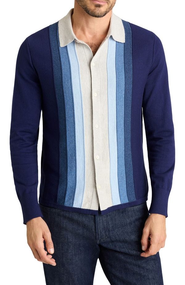ボノボス メンズ アウター パーカー・スウェット コットン カーディガン Bonobos Hudson Stripe Cotton Cashmere Collared CardiganavyGrey Ombre グレー