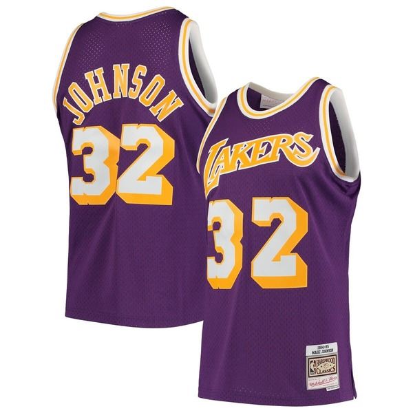 ミッチェルネス メンズ トップス シャツ ジャージー Mens Mitchell Ness Magic Johnson Purple Los Angeles Lakers 198485 Hardwood Classicswingman Jersey Purpl