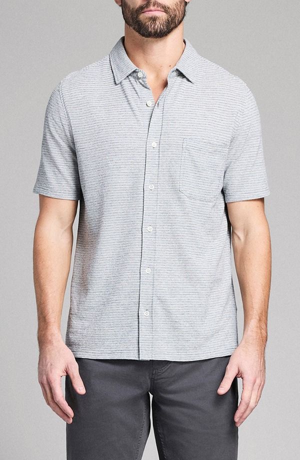 ビリーレイド メンズ トップス シャツ ニット Billy Reid Textured Treme Knit Short Sleeve ButtonUp Shirt Grey Heather グレー