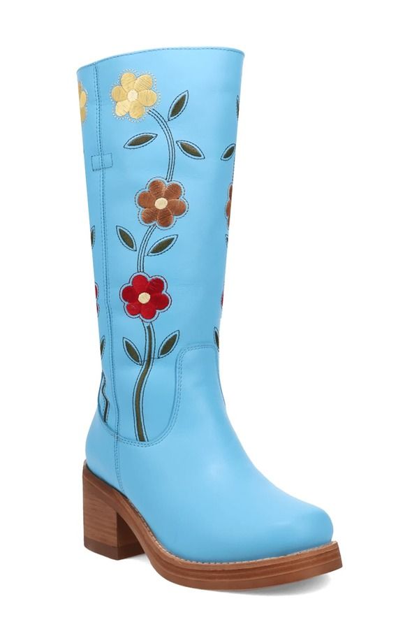 ディンゴ レディース シューズ ブーツ・レインブーツ 刺繍 Dingo Bloom Embroidered Boot Blue ブルー