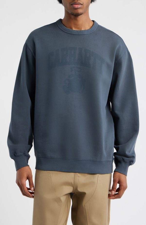 カーハート メンズ アウター パーカー・スウェット シャツ グラフィック Carhartt Work In Progress Faded Ponds Corps Graphic Sweatshirt Deep Night Heavy Stone Wash スト