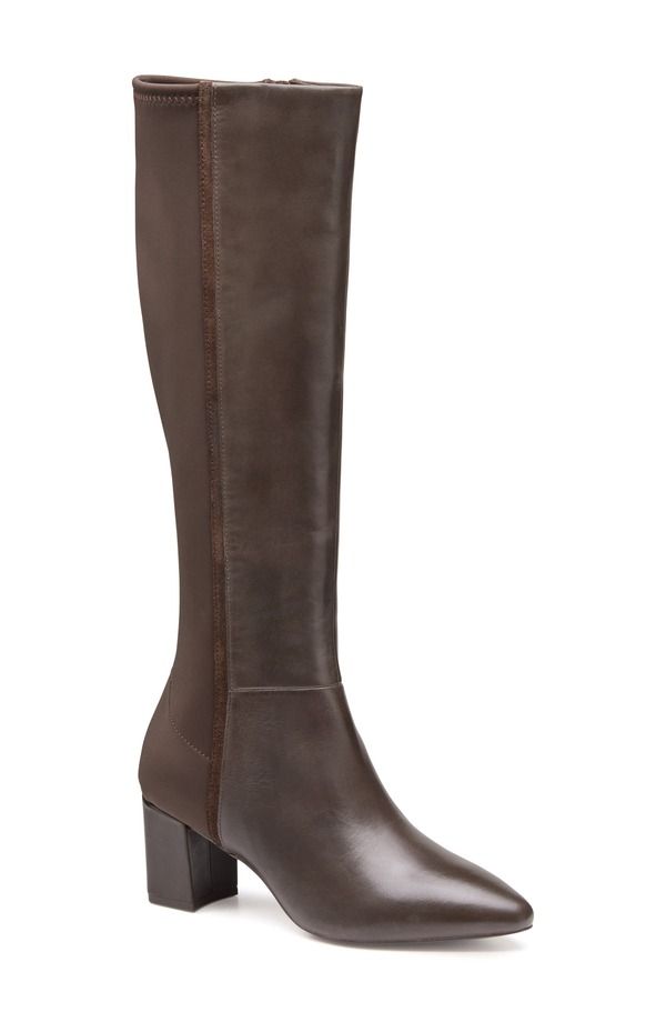 ジョンストンアンドマーフィー レディース シューズ ブーツ・レインブーツ Johnston Murphy Vicki Knee High Boot Dark Brown Calfskin Spandex ブラウン