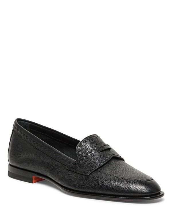 サントーニ レディース シューズ スリッポン・ローファー レザー Santoni Womens tumbled leather penny loafer Black ブラック