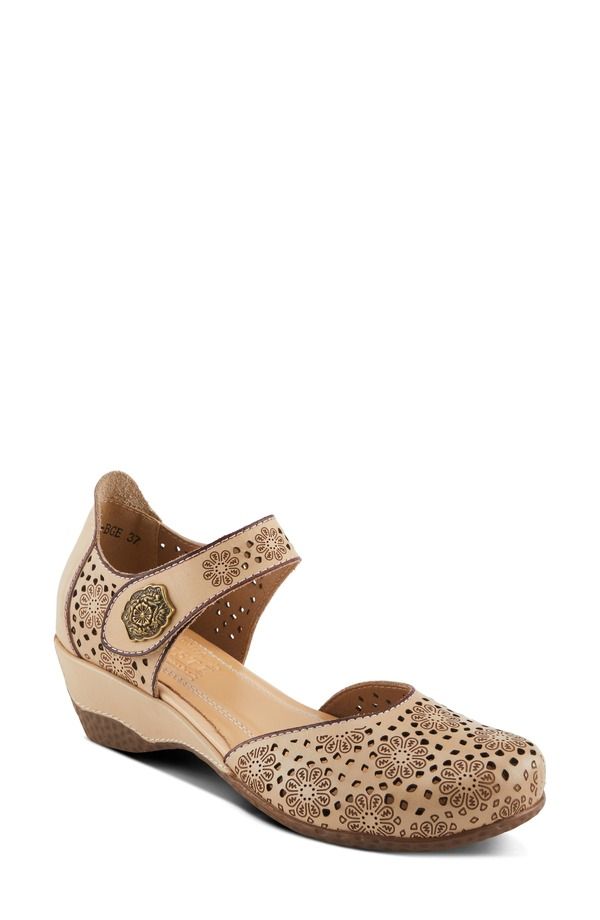 スプリングステップ レディース シューズ ヒール フラワー柄 フラワー LArtiste by Spring Step Americana Floral Perforated Pump Beige ベージュ