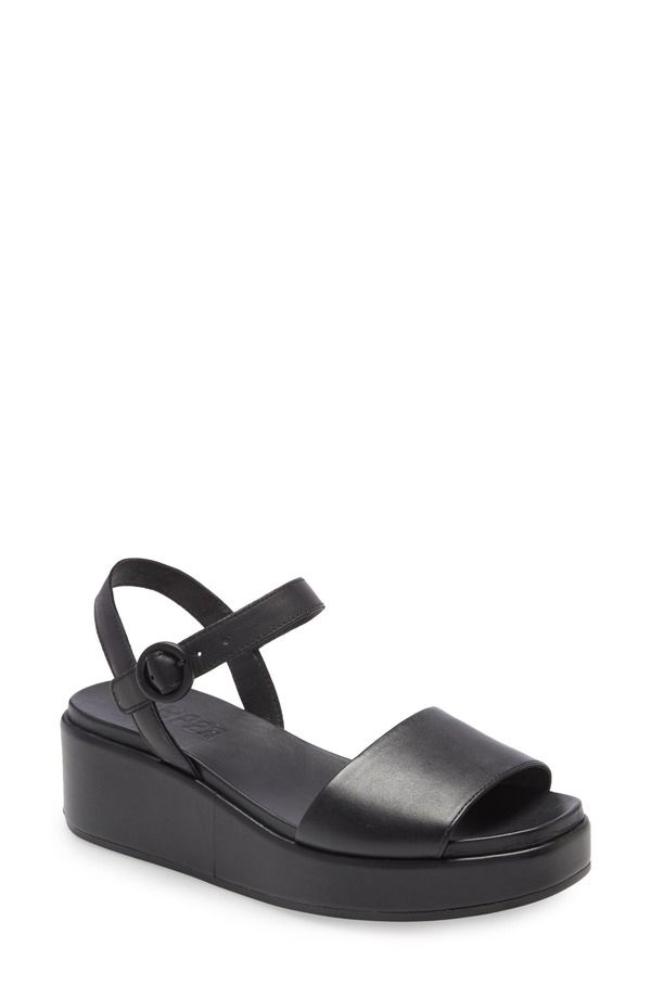 カンペール レディース シューズ ヒール プラットフォーム サンダル Camper Misia Platform Wedge Sandal New Black Leather ブラック
