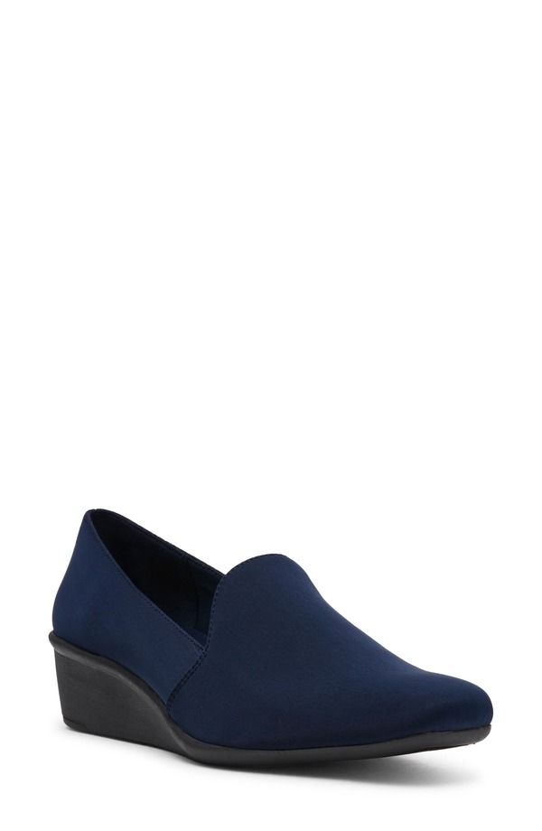 アンクライン レディース シューズ ヒール Anne Klein Wendell Wedge Pump Navy Stretch ネイビー
