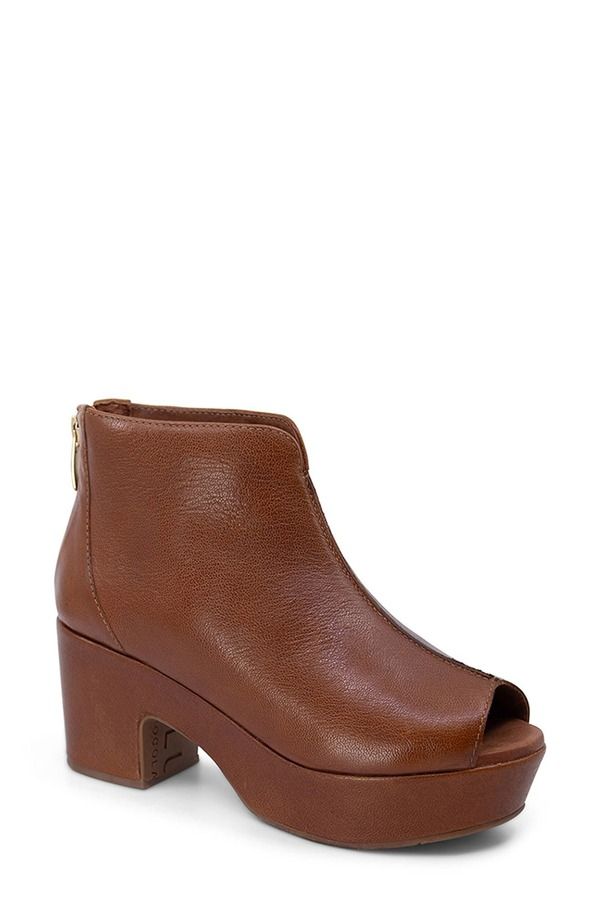 ショコラブルー レディース シューズ ブーツ・レインブーツ プラットフォーム Chocolat Blu Gion Peep Toe Platform Bootie Brown Leather ブラウン