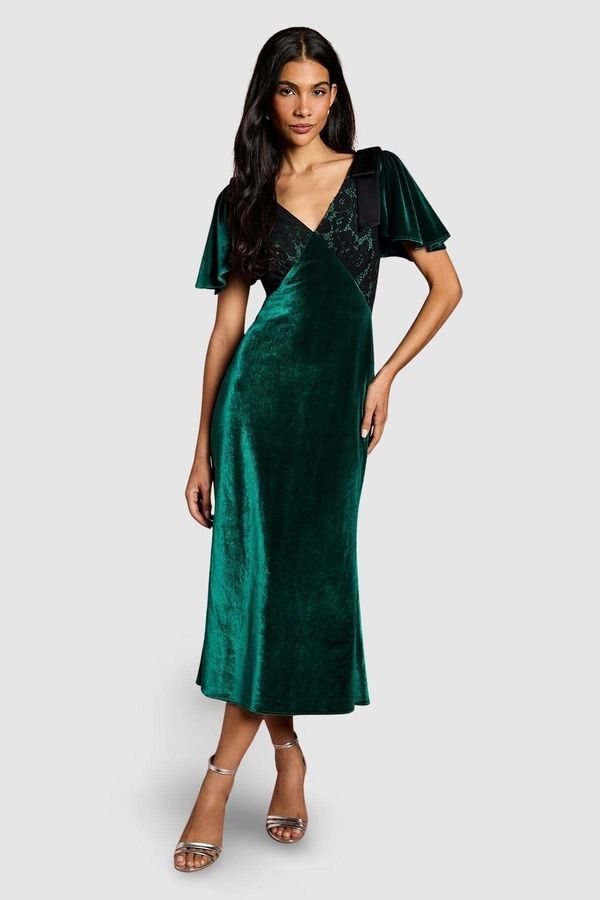 コースト レディース トップス ワンピース ミディ ベルベット レース Coast Velvet Lace Mix Short Sleeve Midi Dress Emerald エメラルド 38,220円