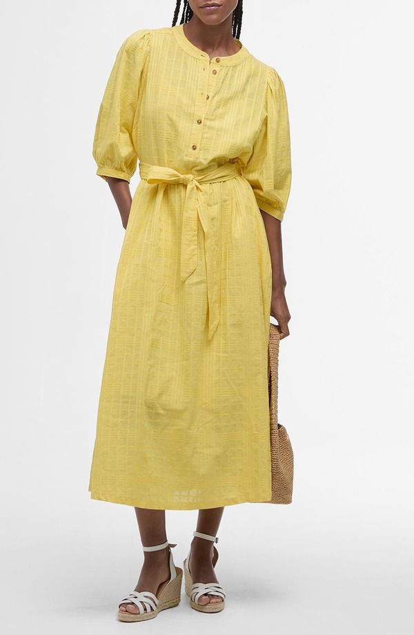 バブアー レディース トップス ワンピース ミディ コットン Barbour Heidi Cotton Midi Dressunrayellow イエロー