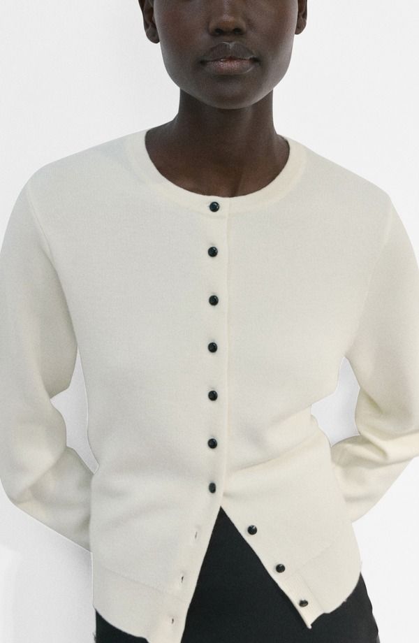 マンゴ レディース アウター パーカー・スウェット クルーネック コントラスト カーディガン MANGO Contrast Button Crewneck Cardigan Ecru エクリュ