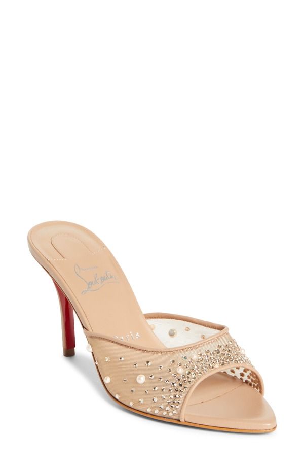 クリスチャン・ルブタン レディース シューズ サンダル メッシュ Christian Louboutin Miss Z Crystal Embellished Mesh Pointed Toe Sandal Blush Blush ブラッシュ