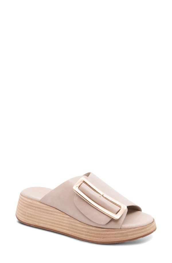 ショコラブルー レディース シューズ ヒール プラットフォーム サンダル Chocolat Blu Ela Platform Wedge Slide Sandal White Sand Leather ホワイト